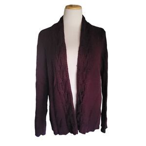 Talbots Cardigan Cardigan Angora Blend Plumb Purple Chunky Knit Open Sweater L
